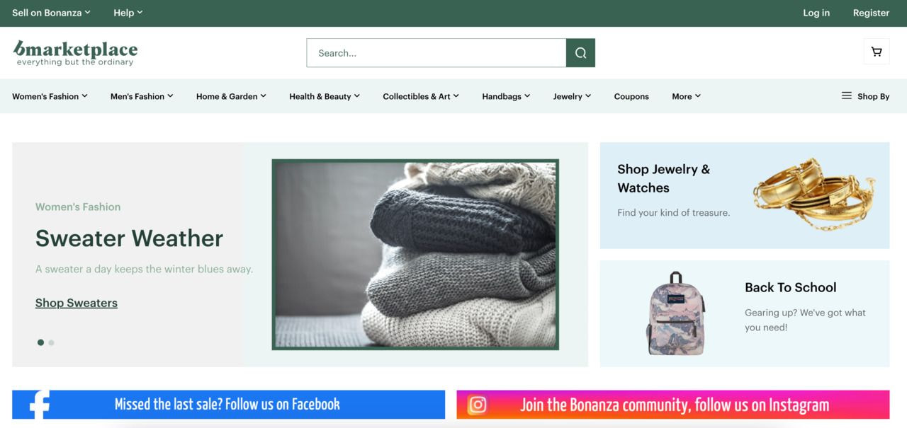 A screenshot of a Bonanza landing page.